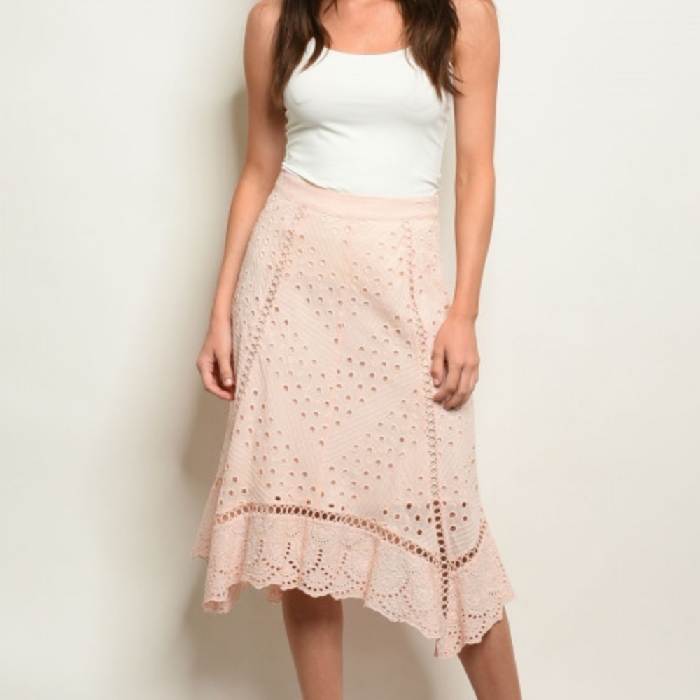 NWT Womens Blush Long Cotton Skirt Lined High Waist Casual Summer Cottagecore